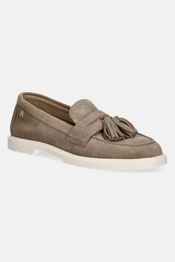 Tommy Hilfiger Tommy Hilfiger mokasini ženski semišasti LIGHT SUEDE TASSEL LOAFER