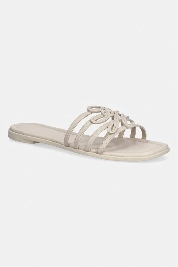 Tommy Hilfiger Tommy Hilfiger natikači z odprtimi prsti ženski usnjeni TH SCRIPT FLAT MULE LTH
