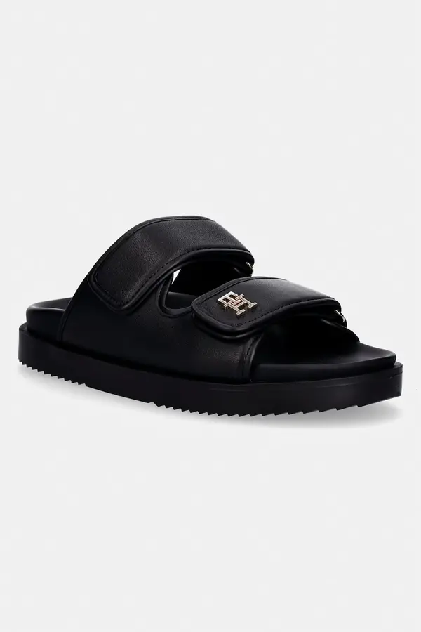 Tommy Hilfiger Tommy Hilfiger natikači ženski usnjeni DOUBLE STRAP LEATHER SANDAL