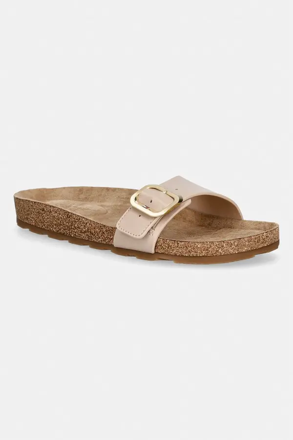 Tommy Hilfiger Tommy Hilfiger natikači ženski usnjeni TH CLASSIC CORK SANDAL PEARL LTH