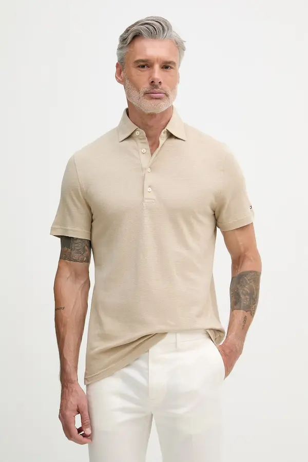 Tommy Hilfiger Tommy Hilfiger pletena polo majica moška z lanom NEW YORK