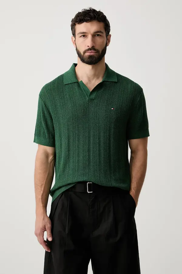 Tommy Hilfiger Tommy Hilfiger pletena polo majica moška z lyocellom
