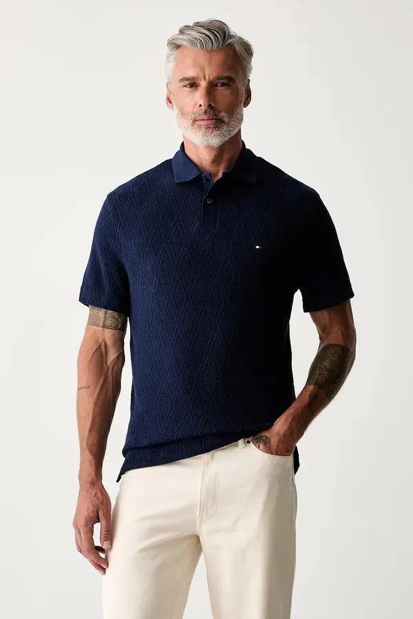 Tommy Hilfiger Tommy Hilfiger pletena polo majica moška z lyocellom