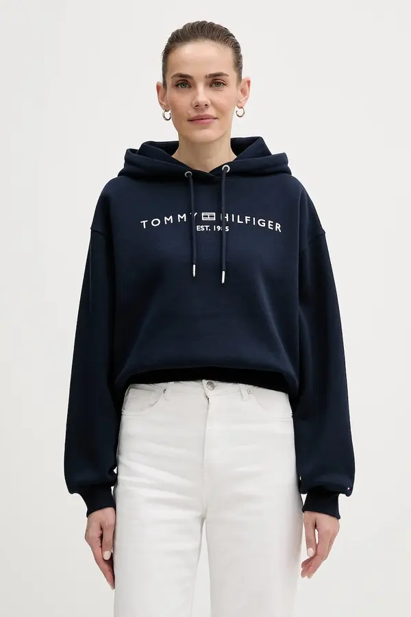 Tommy Hilfiger Tommy Hilfiger pulover s kapuco ženski z bombažem