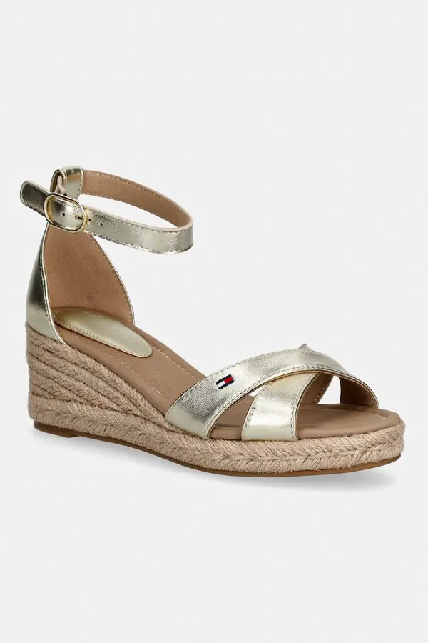 Tommy Hilfiger Tommy Hilfiger sandali s polno peto usnjeni MID WEDGE ESPAD X CROSS GOLD