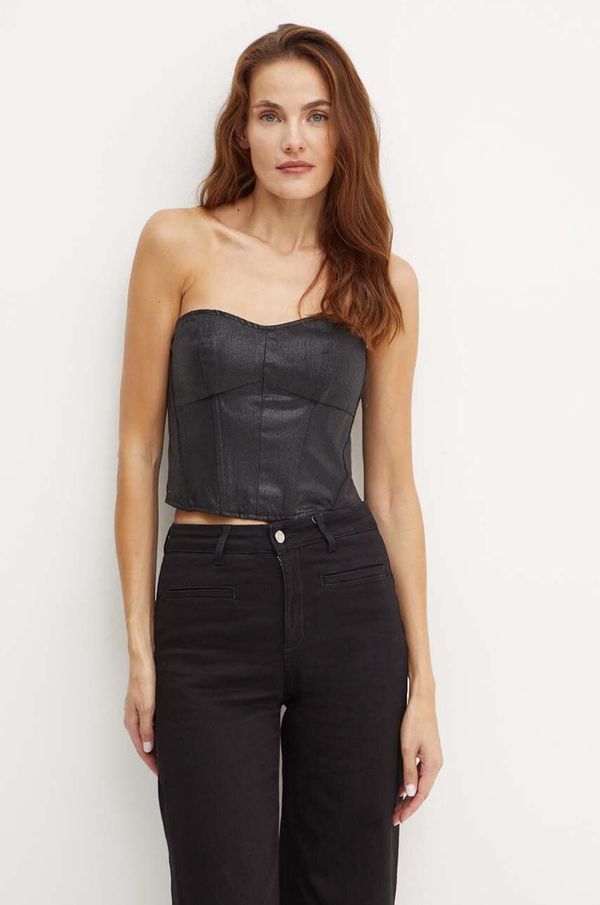 Armani Exchange Top iz jeansa Armani Exchange črna barva, XW000077 AF10212