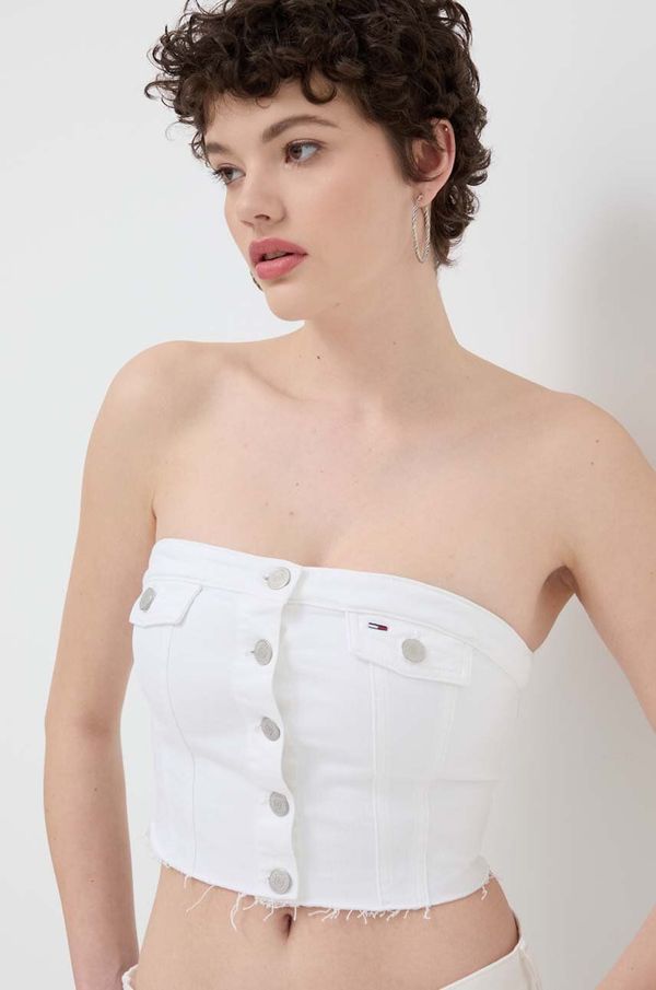 Tommy Jeans Top iz jeansa Tommy Jeans bela barva