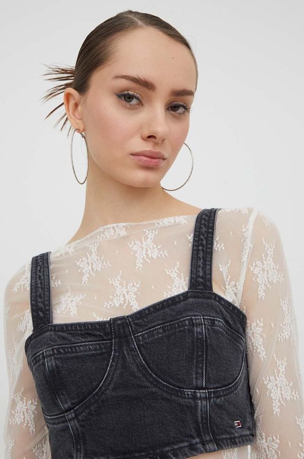 Tommy Jeans Top iz jeansa Tommy Jeans črna barva