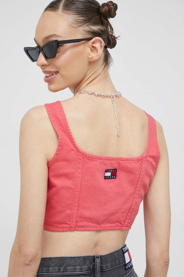 Tommy Jeans Top iz jeansa Tommy Jeans roza barva