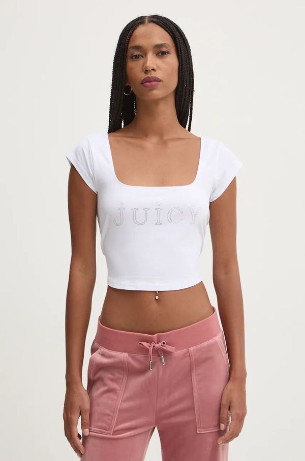 Juicy Couture Top Juicy Couture REGAL SQUARE NECK CROPPED TEE ženski, bela barva, JCBCT224831