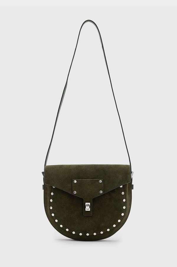 AllSaints Torbica iz semiša AllSaints MIRO SADDLE zelena barva, W236XB