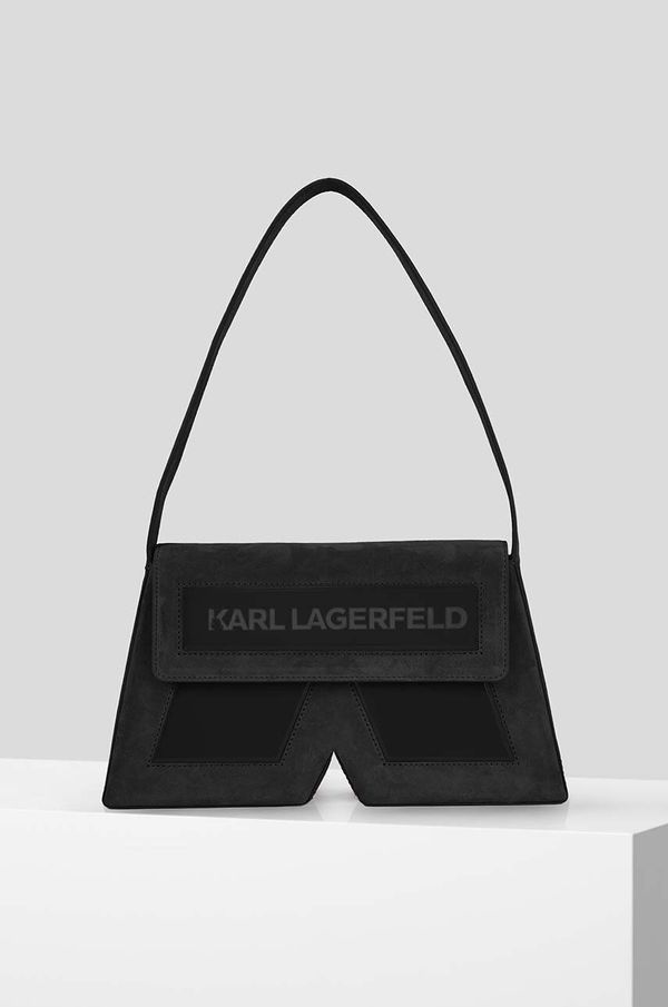 Karl Lagerfeld Torbica iz semiša Karl Lagerfeld črna barva