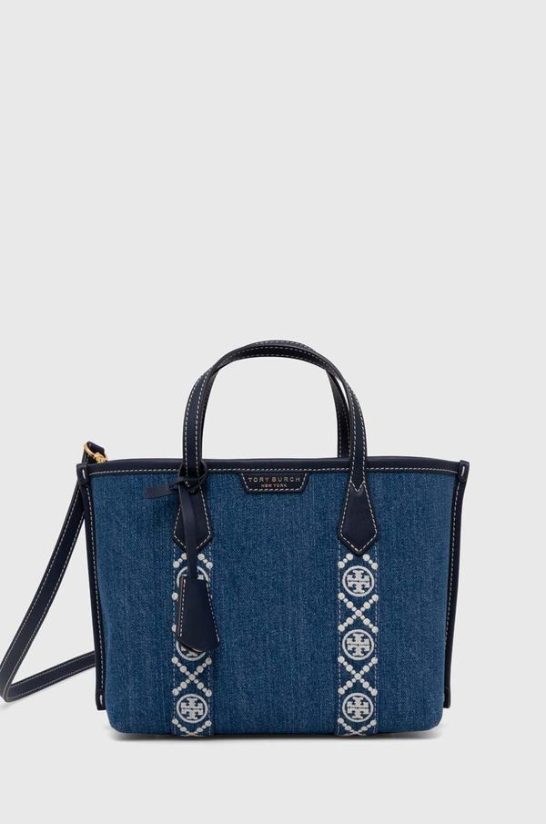 Tory Burch Torbica Tory Burch Perry Denim Triple-Compartment Small mornarsko modra barva, 154619.426