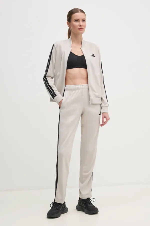 adidas Trenirka adidas 3-Stripes ženski, bež barva, JY1769