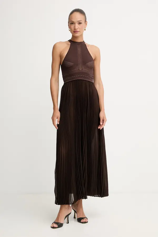 Twinset Twinset plisirana obleka z viskozo