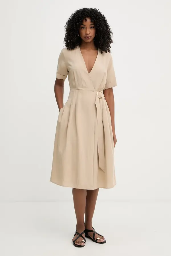 Twinset Twinset preklopna obleka z lanom