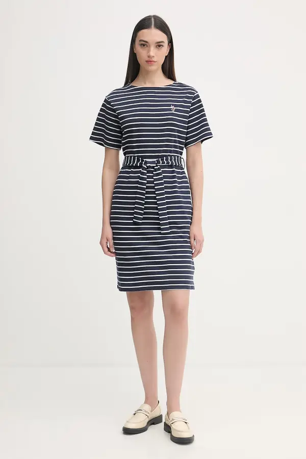 U.S. Polo Assn. U.S. Polo Assn. obleka bombažna BOAT NECK BOXY SLEEVE STRIPE MIDI