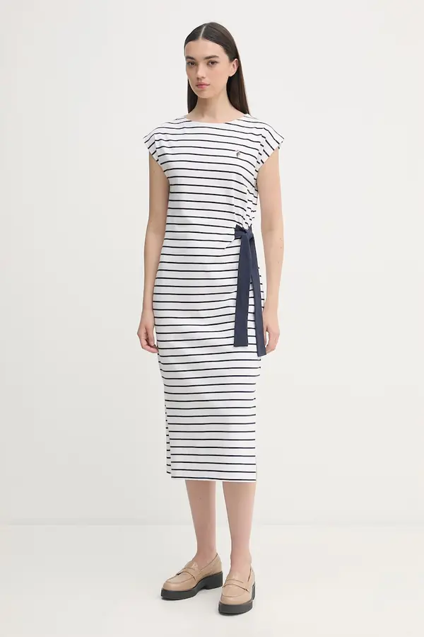 U.S. Polo Assn. U.S. Polo Assn. obleka bombažna GROWN ON SLEEVE TIE-DETAIL STRIPE MIDI