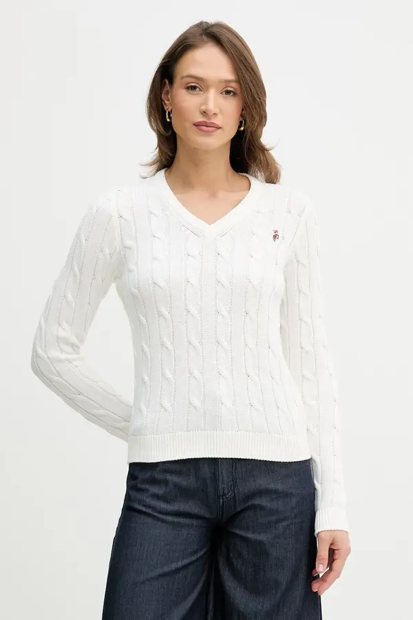 U.S. Polo Assn. U.S. Polo Assn. pulover ženski bombažen V-NECK CABLE