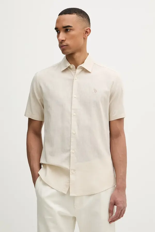 U.S. Polo Assn. U.S. Polo Assn. safari moška srajca z lanom LINEN BLEND SS