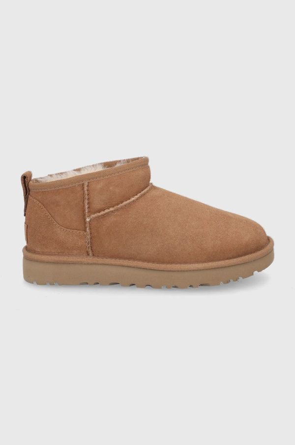 Ugg UGG snežke iz semiša Classic Ultra Mini rjava barva, 1116109-CHE