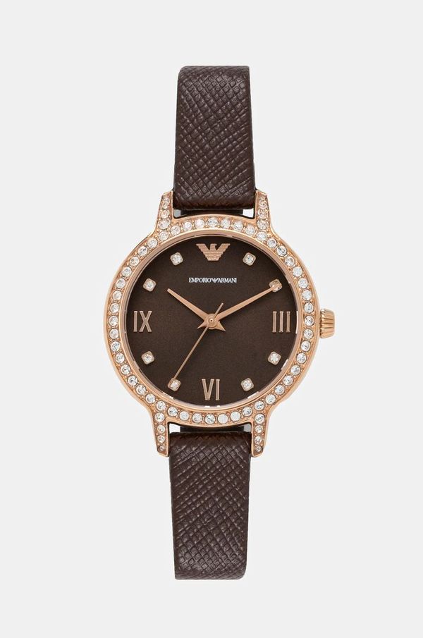 Emporio Armani Ura Emporio Armani ženska, rjava barva, AR11555