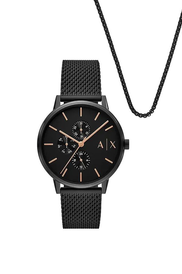 Armani Exchange Ura in ogrlice Armani Exchange črna barva, AX7162SET