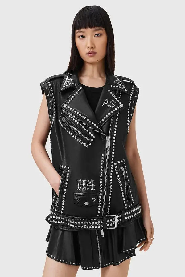 AllSaints Usnjen brezrokavnik AllSaints BILLIE