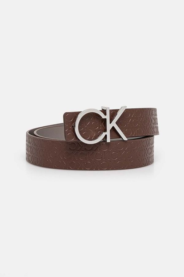 Calvin Klein Usnjen dvostranski pas Calvin Klein ženski, rjava barva, K60K612397