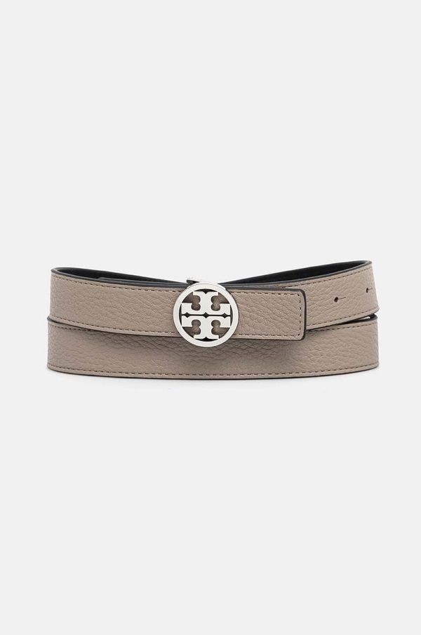 Tory Burch Usnjen dvostranski pas Tory Burch 1" Miller Reversible ženski, siva barva, 138935