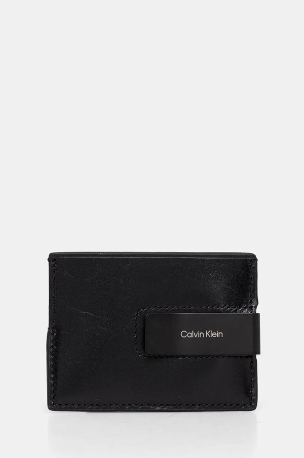 Calvin Klein Usnjen etui za kartice Calvin Klein črna barva, K50K512499