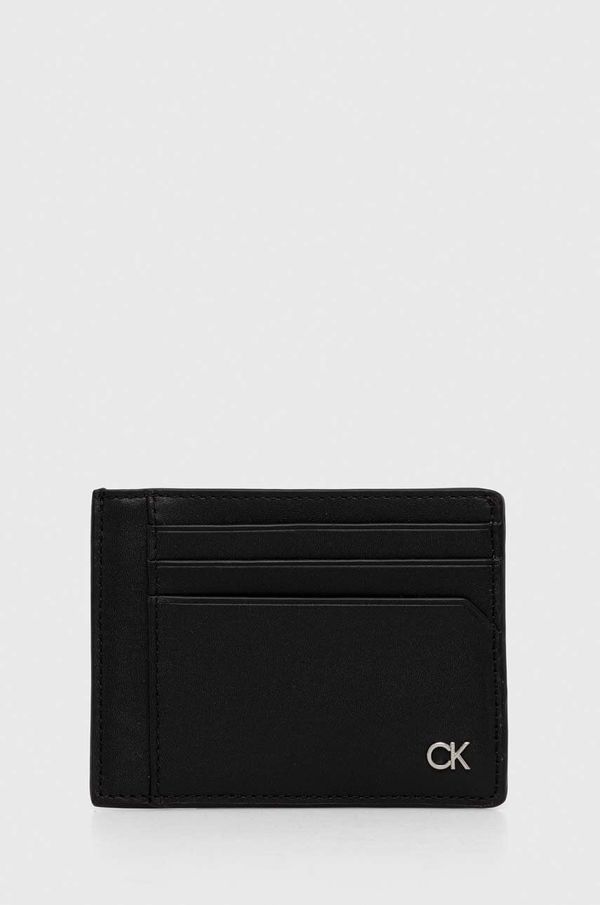 Calvin Klein Usnjen etui za kartice Calvin Klein črna barva