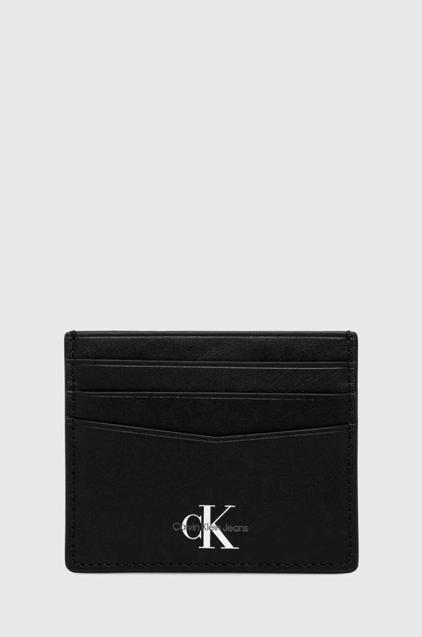 Calvin Klein Jeans Usnjen etui za kartice Calvin Klein Jeans črna barva