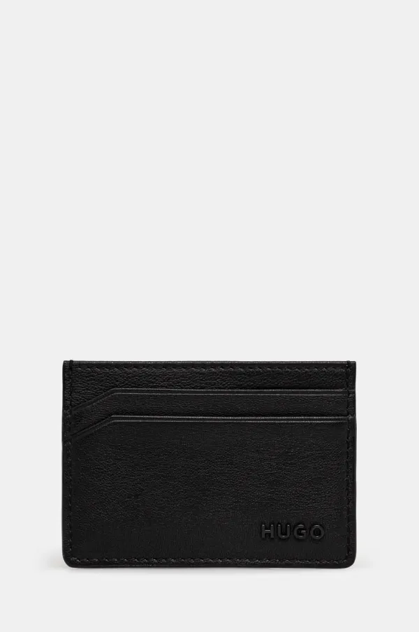 HUGO Usnjen etui za kartice HUGO črna barva, 50536063