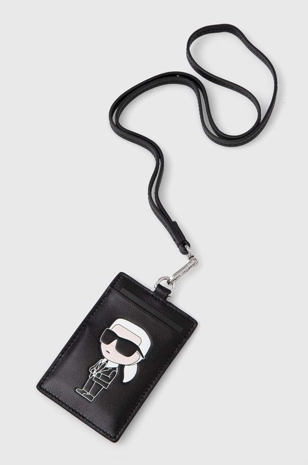 Karl Lagerfeld Usnjen etui za kartice Karl Lagerfeld črna barva, 241W3205