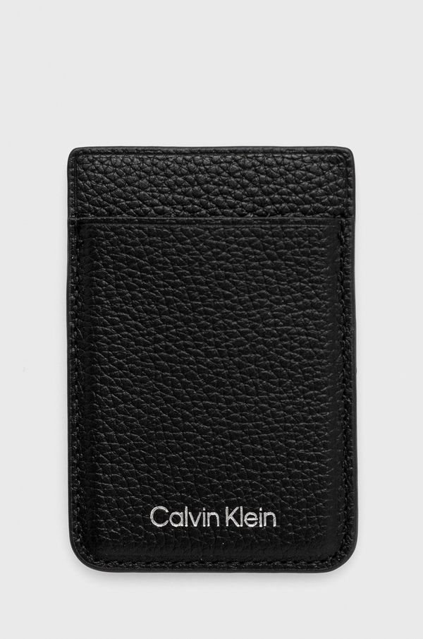 Calvin Klein Usnjen etui za kartice + obesek za ključe Calvin Klein črna barva