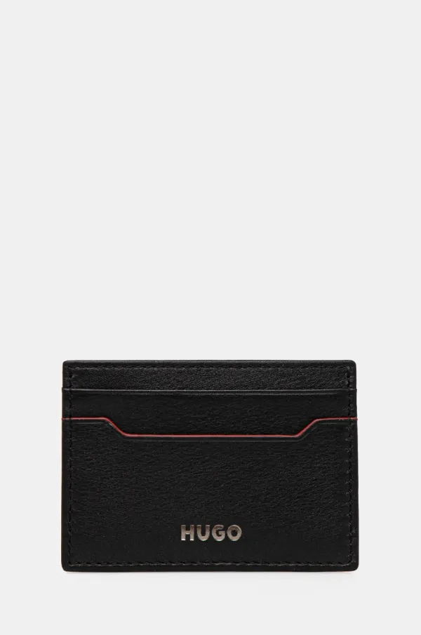 HUGO Usnjen etui za kartice + obesek za ključe HUGO črna barva, 50536411