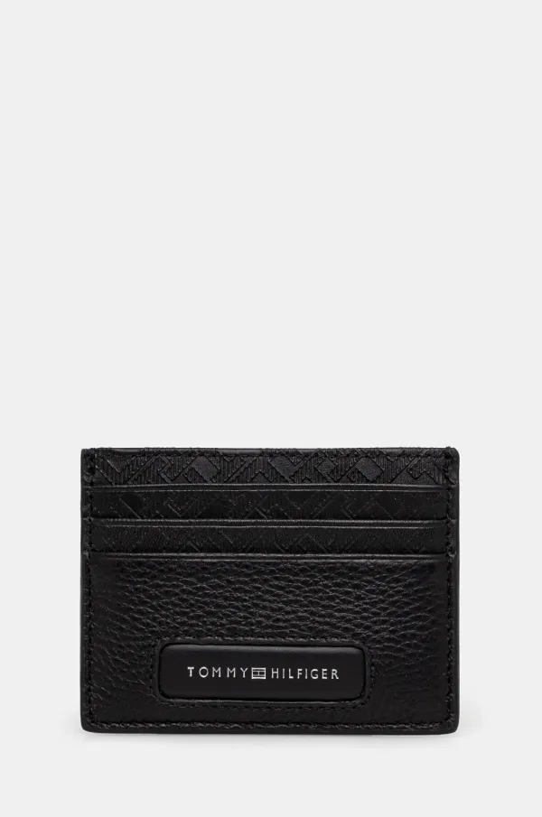 Tommy Hilfiger Usnjen etui za kartice Tommy Hilfiger črna barva, AM0AM13250