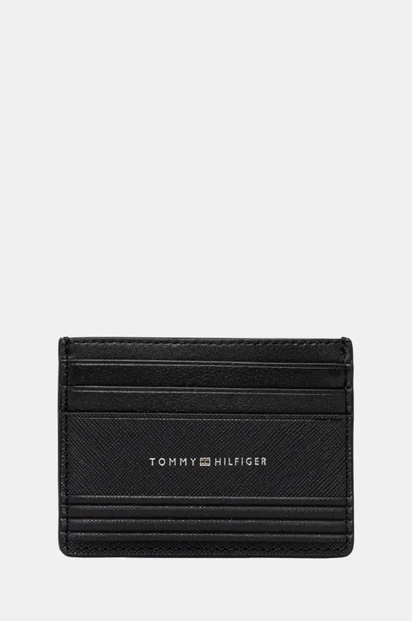 Tommy Hilfiger Usnjen etui za kartice Tommy Hilfiger črna barva, AM0AM13257