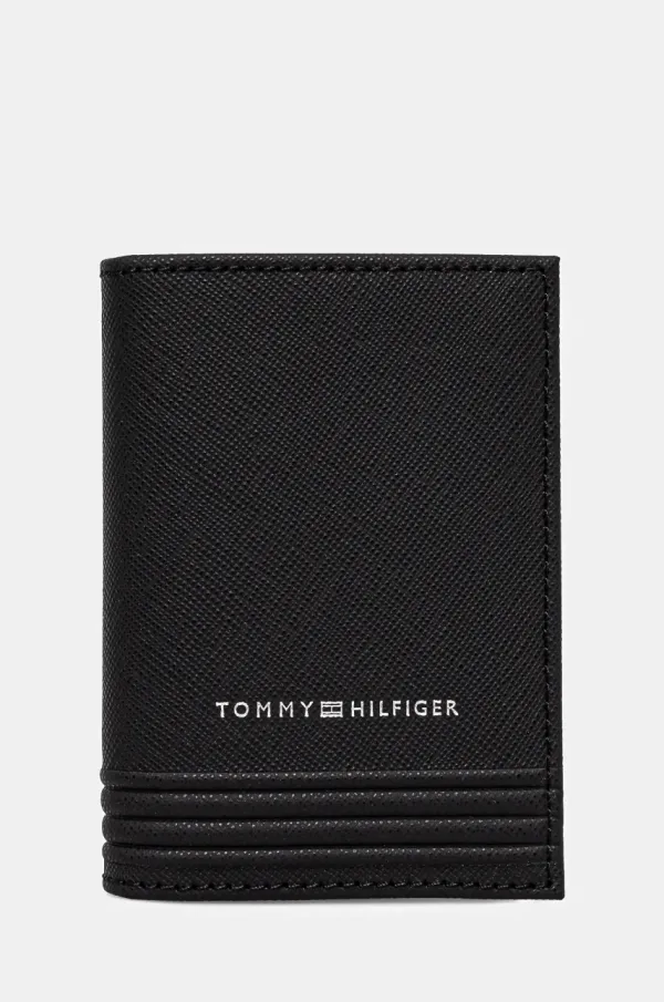 Tommy Hilfiger Usnjen etui za kartice Tommy Hilfiger črna barva, AM0AM13262