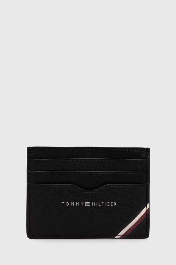 Tommy Hilfiger Usnjen etui za kartice Tommy Hilfiger črna barva