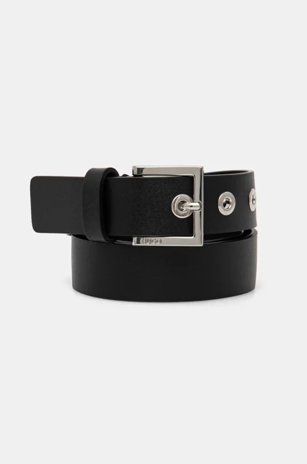 HUGO Usnjen pas HUGO ženski, črna barva, 50537144