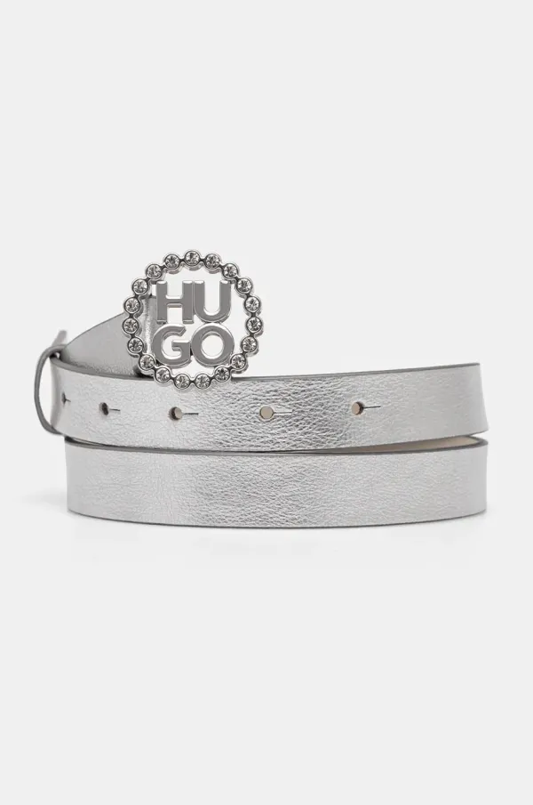 HUGO Usnjen pas HUGO ženski, srebrna barva, 50529580