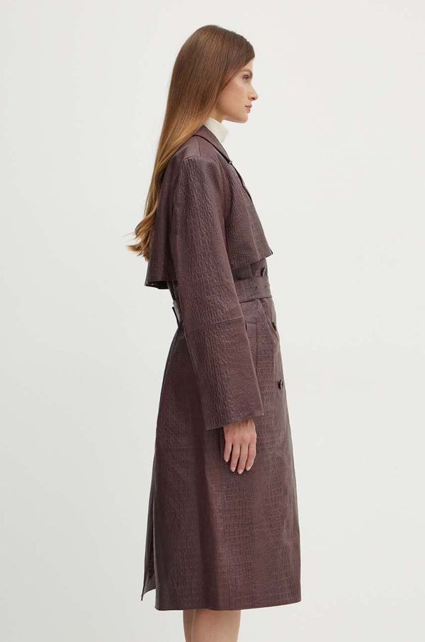 BOSS Usnjen plašč BOSS ženski, bordo barva, 50518238