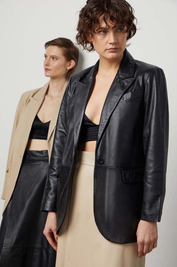 Answear Lab Usnjen suknjič Answear Lab črna barva