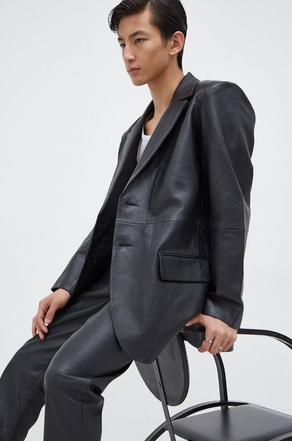 Won Hundred Usnjen suknjič Won Hundred moška, črna barva