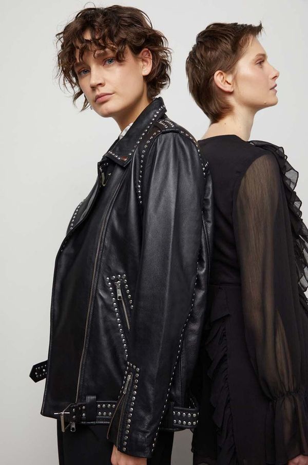 Answear Lab Usnjena biker jakna Answear Lab ženska, črna barva