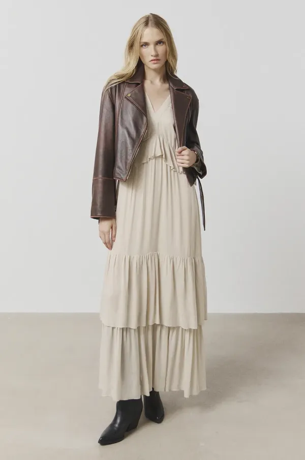 Answear Lab Usnjena biker jakna Answear Lab ženska, rjava barva