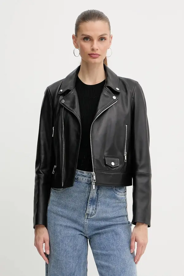 BOSS Usnjena biker jakna BOSS Sayuri