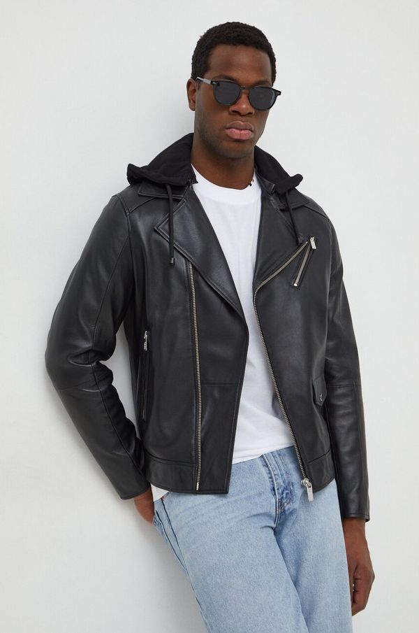 Karl Lagerfeld Usnjena biker jakna Karl Lagerfeld moška, črna barva